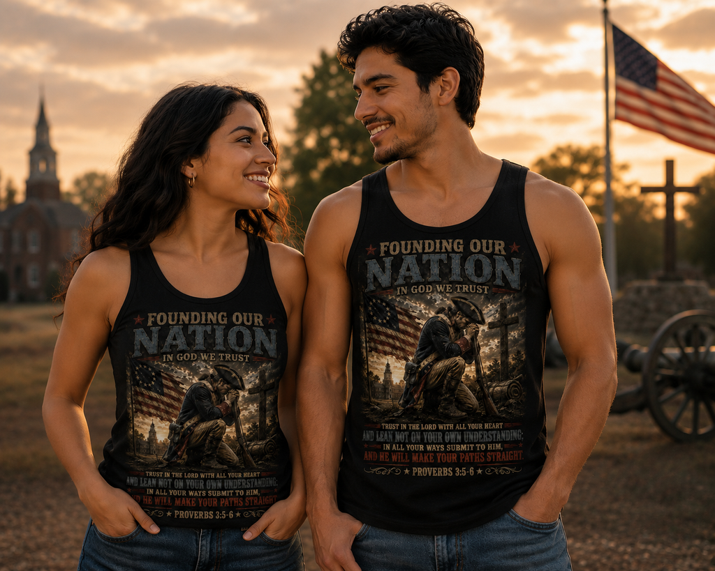Founding Our Nation Tank Top — Patriotic Christian Veteran USA Flag Design (Proverbs 3:5-6)