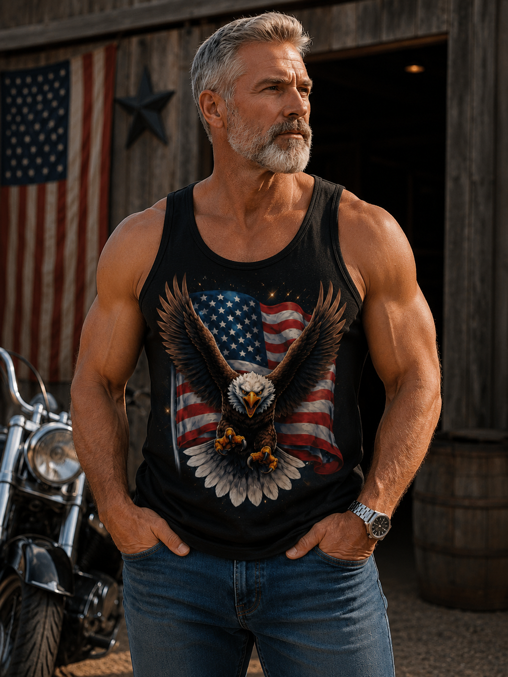 Patriotic Eagle Tank — American Flag Bald Eagle Graphic Tank Top