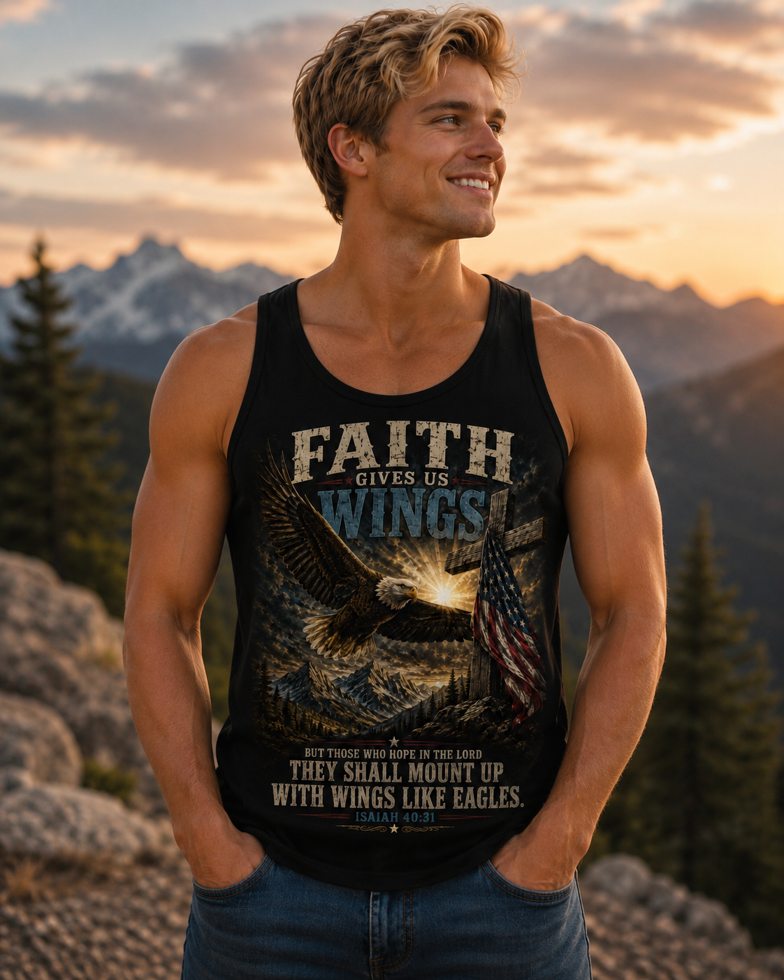 Faith Gives Us Wings Tank Top — Isaiah 40:31 Eagle Christian Tank