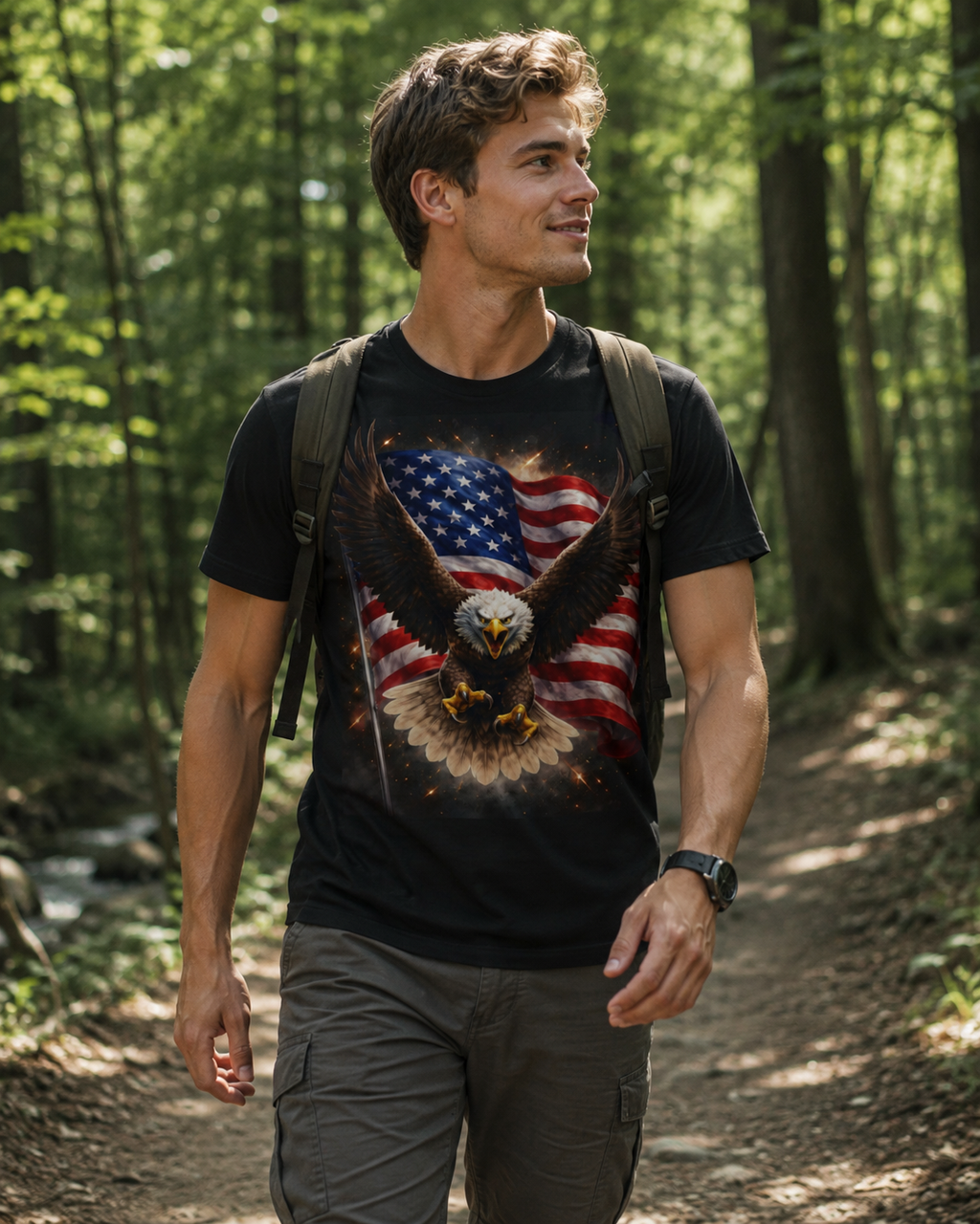 Patriotic Eagle T-Shirt — American Flag Bald Eagle Graphic Tee