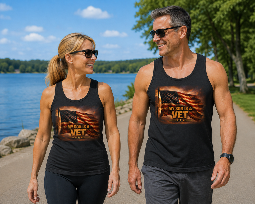 My Son Is a Vet Tank Top – Patriotic American Flag Veteran Tribute