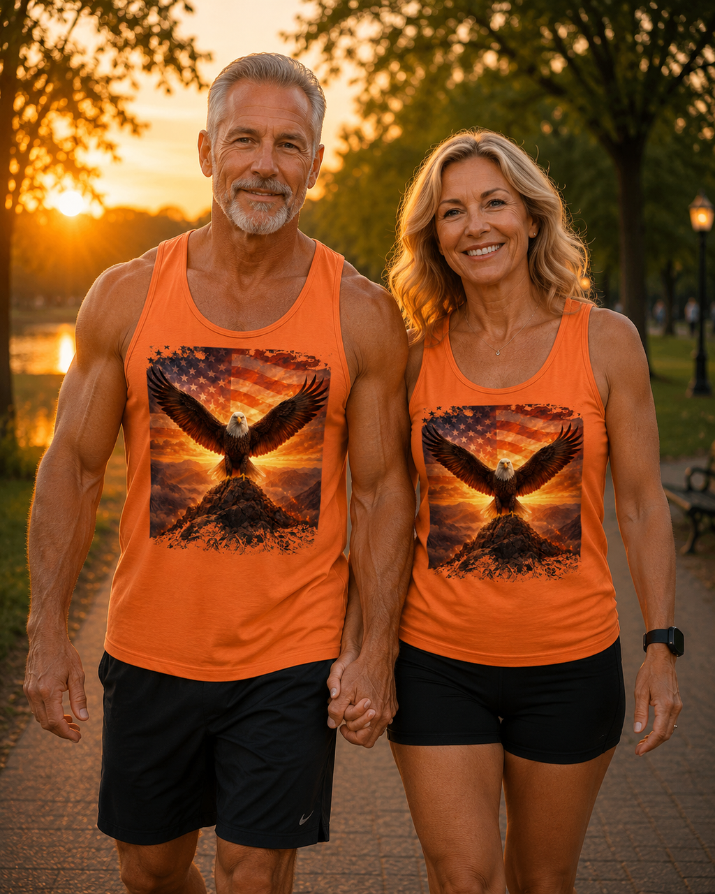 Patriotic Eagle Tank Top — American Flag Bald Eagle Sunset Graphic