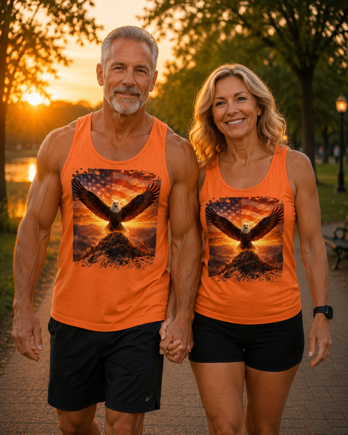 Patriotic Eagle Tank Top — American Flag Bald Eagle Sunset Graphic