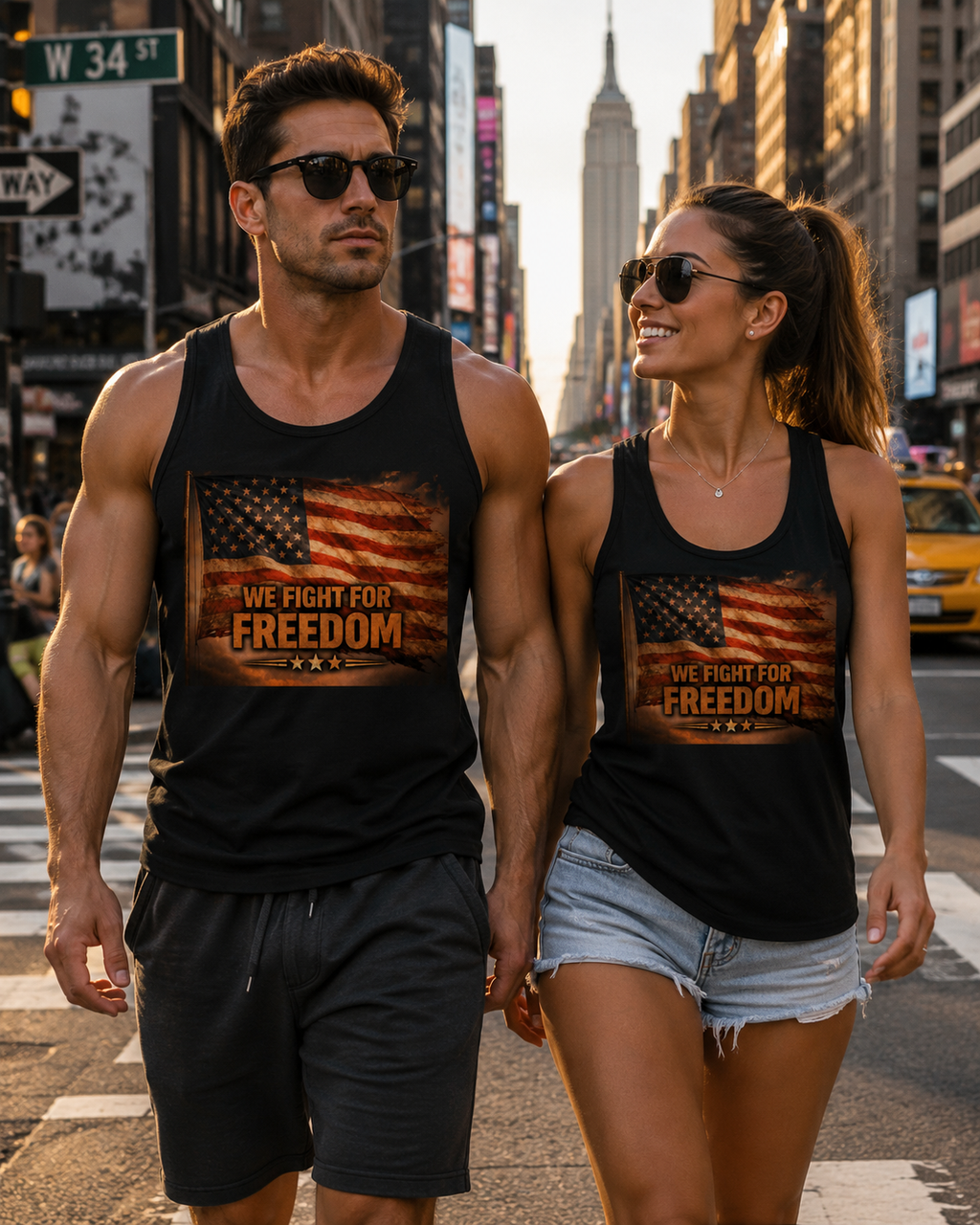 Patriotic Tank Top - "We Fight For Freedom" American Flag Concert Tank