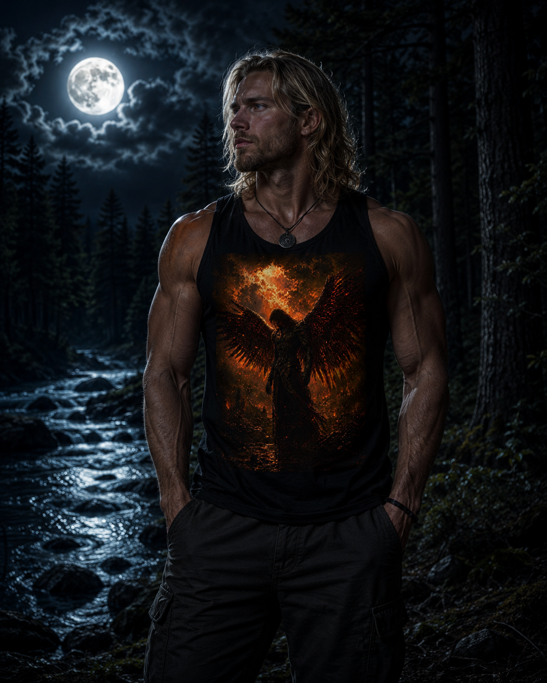 Fiery Fallen Angel Tank Top — Gothic Rock Concert Graphic Tank