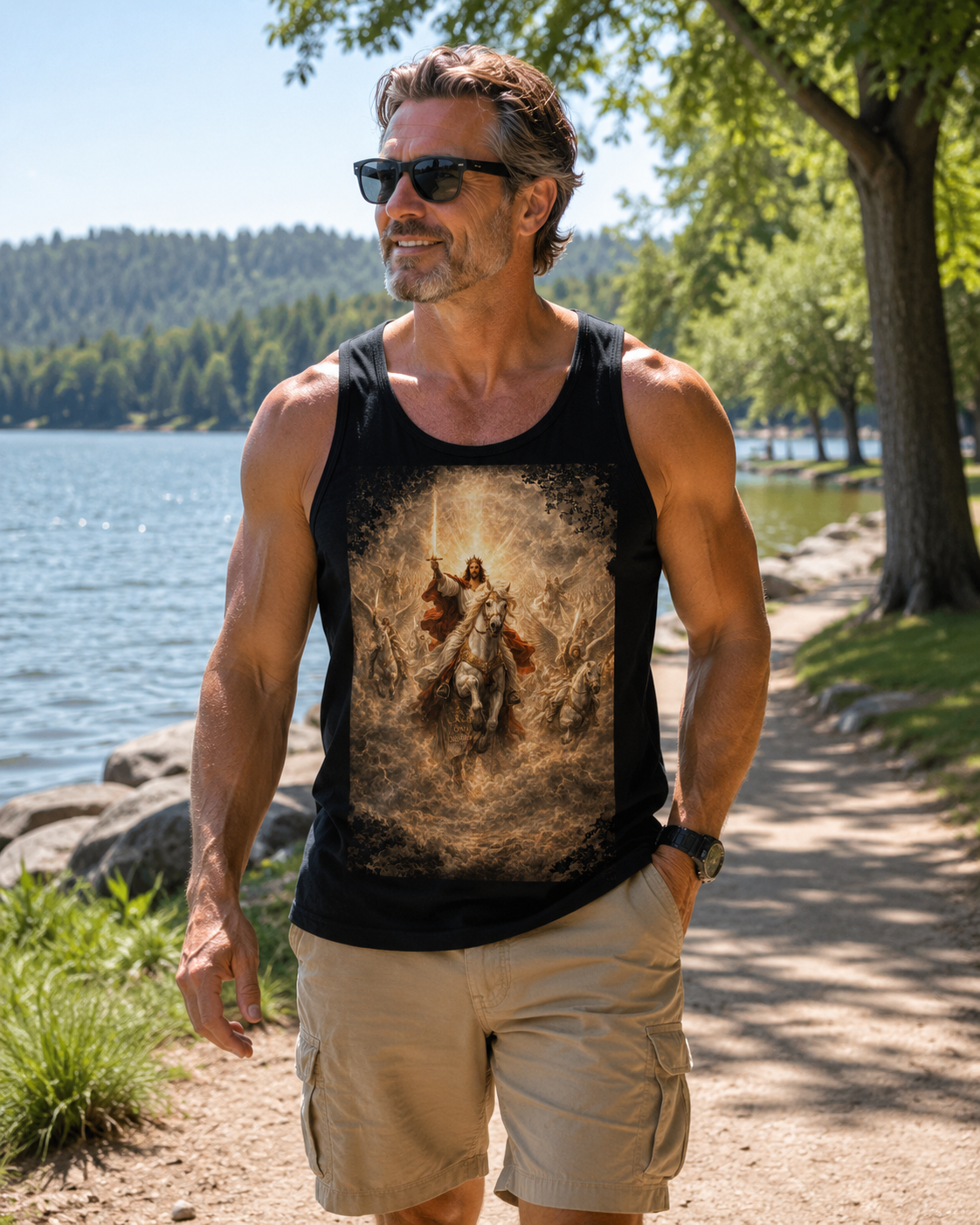 Jesus Riding White Horse Tank Top — Resurrection Christian Graphic Muscle Tee