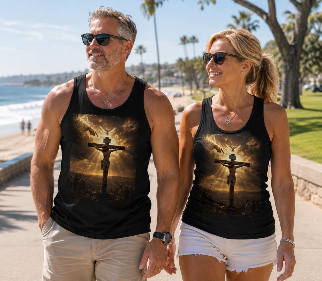 Christian Crucifix Tank Top — Jesus on the Cross with Radiant Light