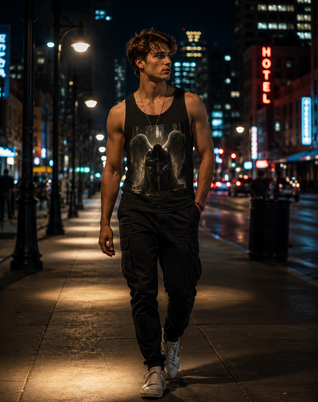 Angel Warrior Tank Top — Gothic Fallen Angel with Sword Graphic