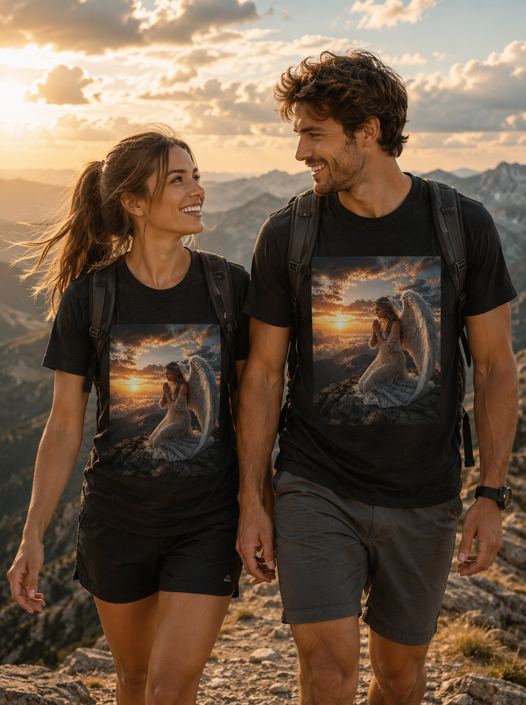 Angel Prayer T‑Shirt — Serene Winged Angel Sunset Tee