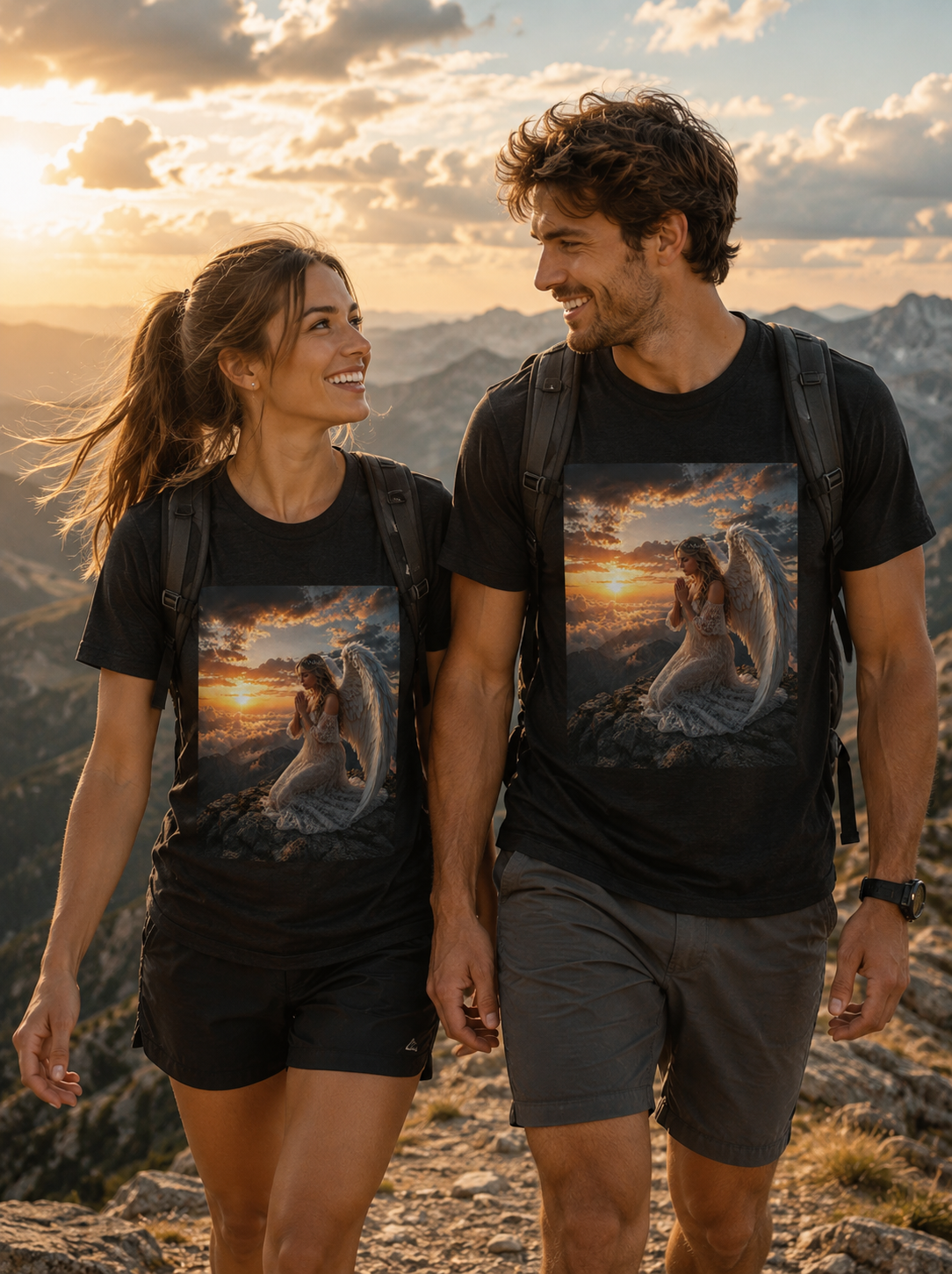 Angel Prayer T‑Shirt — Serene Winged Angel Sunset Tee