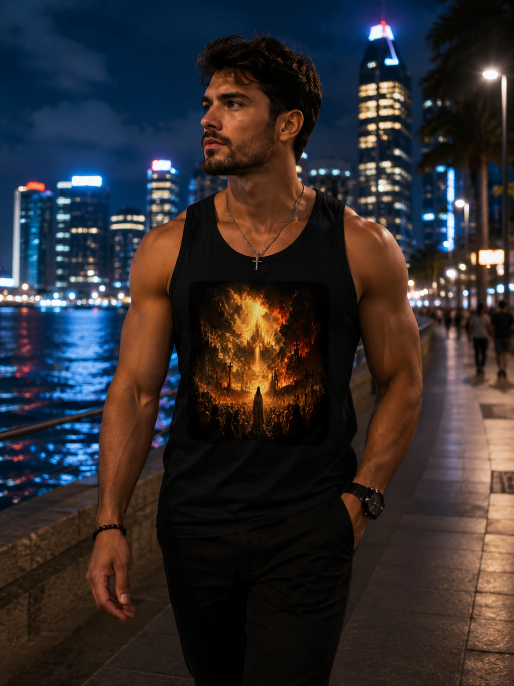 Metal Concert Tank Top — Fiery Crowd Graphic Rock Band Tee