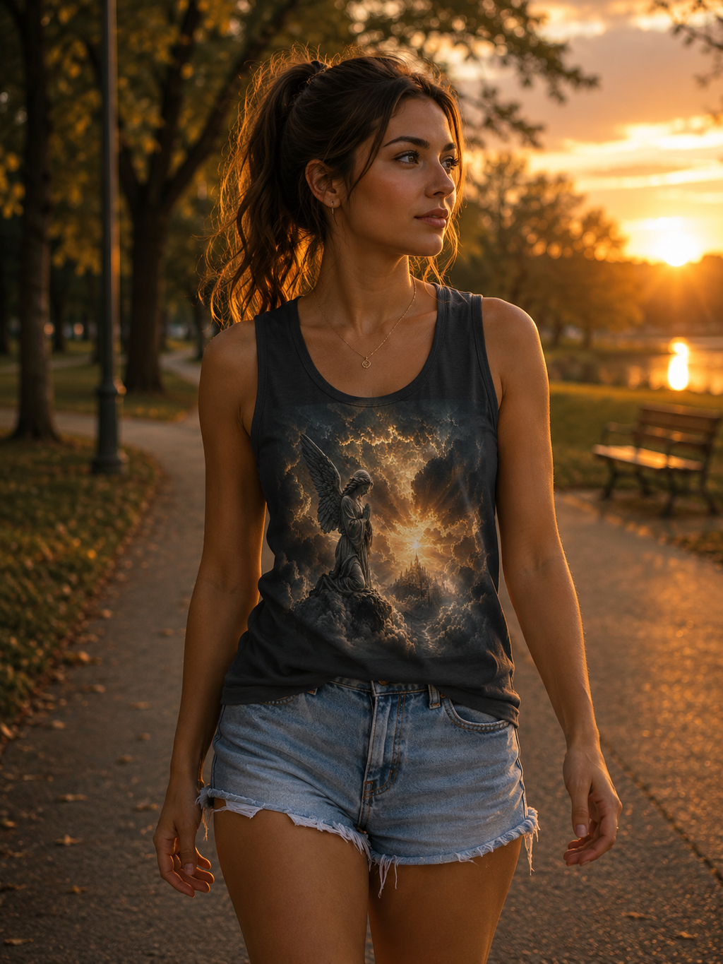 Angel of Light Tank Top — Dramatic Guardian Wings Graphic Concert Tank
