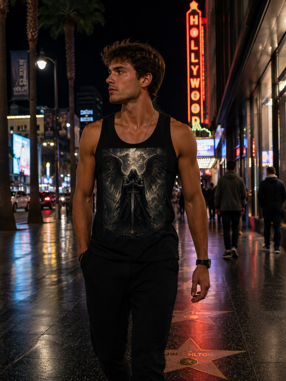 Dark Angel Graphic Tank Top — Gothic Winged Reaper Concert Tee