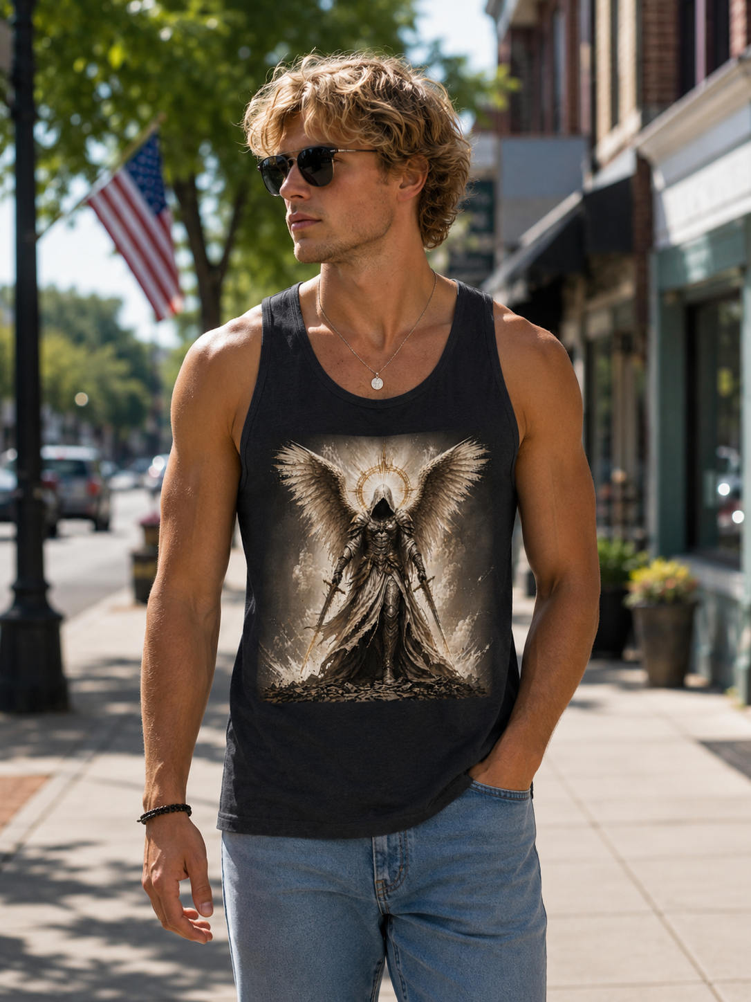 Angel Warrior Graphic Tank Top — Gothic Concert Band Tee