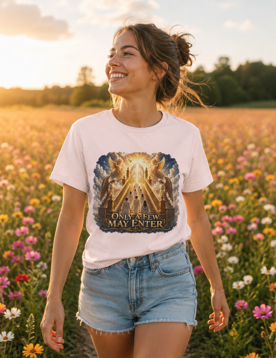Christian Heaven Stairway T‑Shirt — "Only a Few May Enter" Religious Graphic Tee