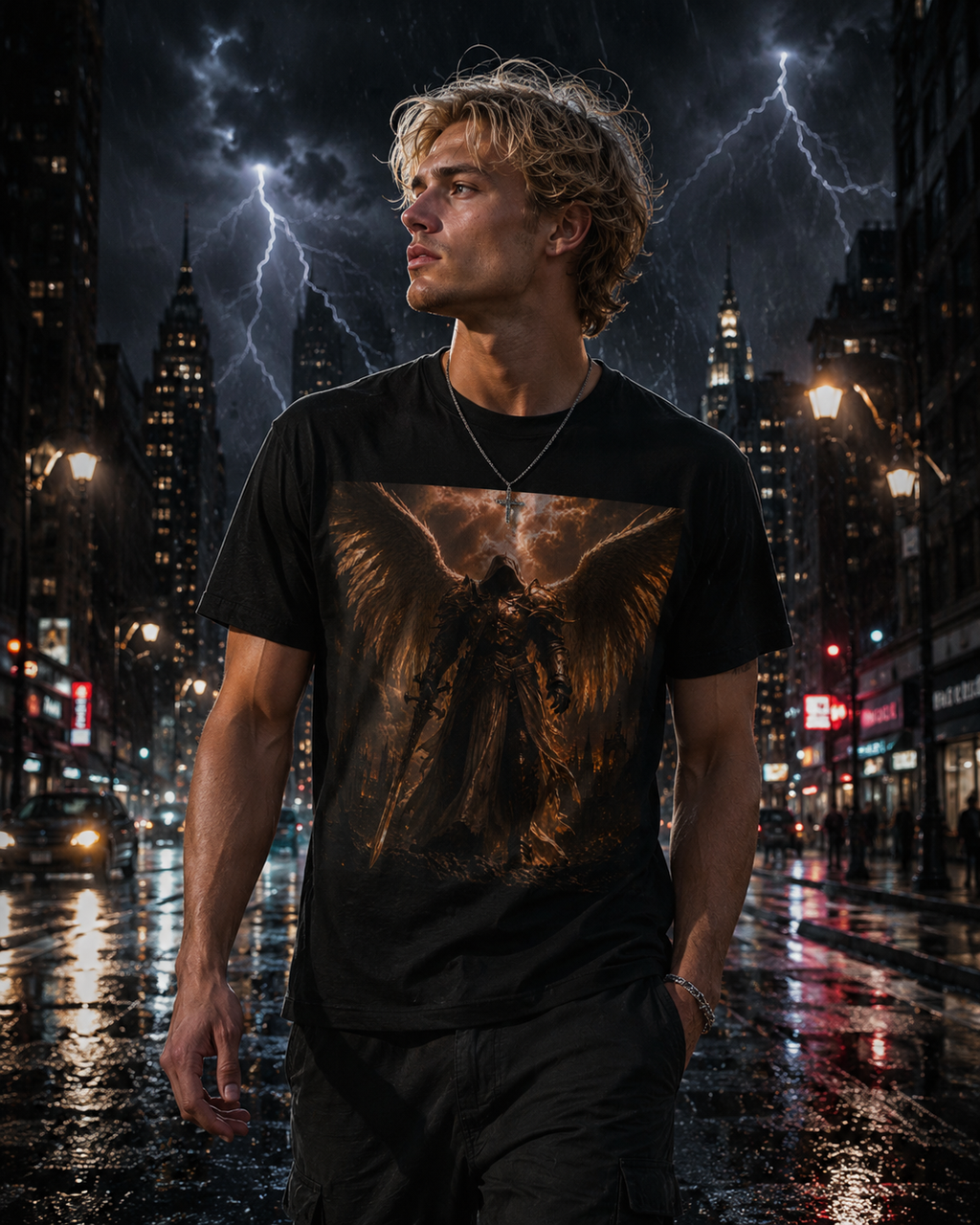 Angel of Fury Graphic Tee — Dark Fantasy Winged Warrior T‑Shirt