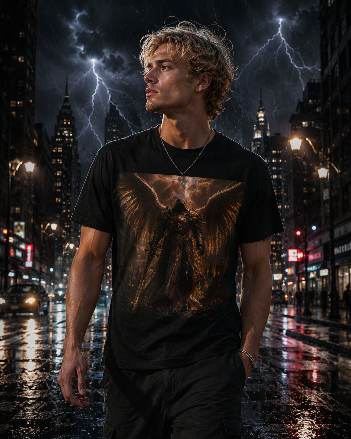 Angel of Fury Graphic Tee — Dark Fantasy Winged Warrior T‑Shirt