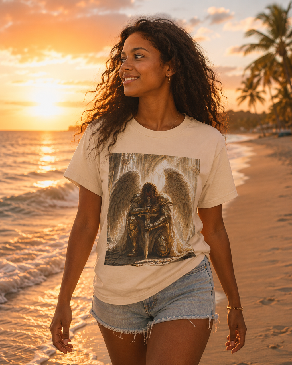 Guardian Angel Graphic Tee — Praying Winged Warrior T-Shirt