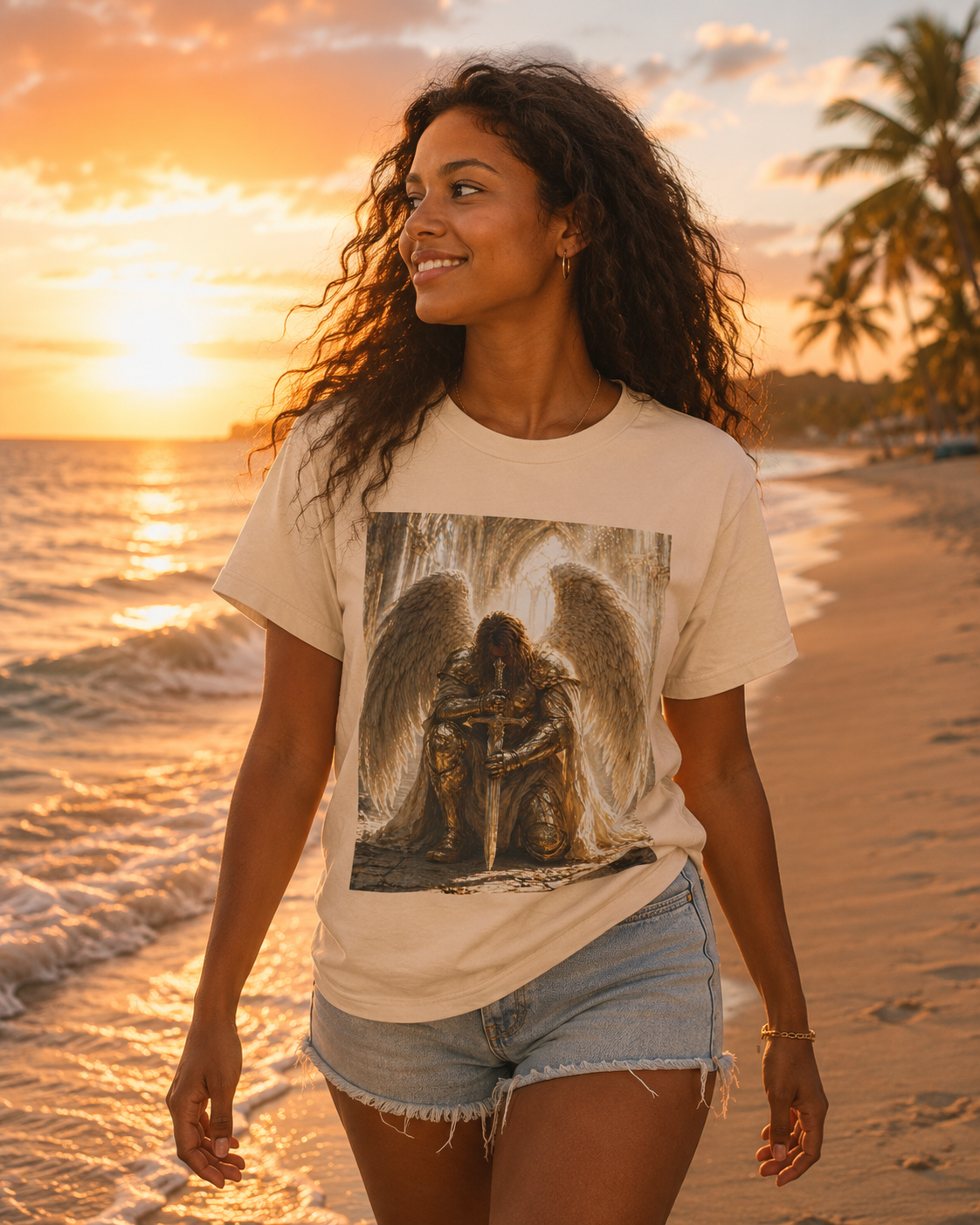 Guardian Angel Graphic Tee — Praying Winged Warrior T-Shirt