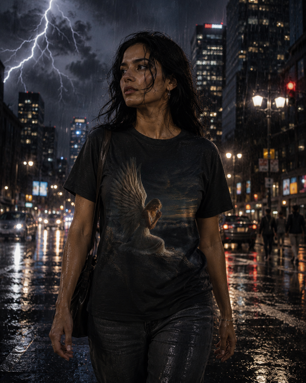 Angel Prayer Graphic Tee — Serene Winged Angel Shirt for Spiritual & Memorial Comfort