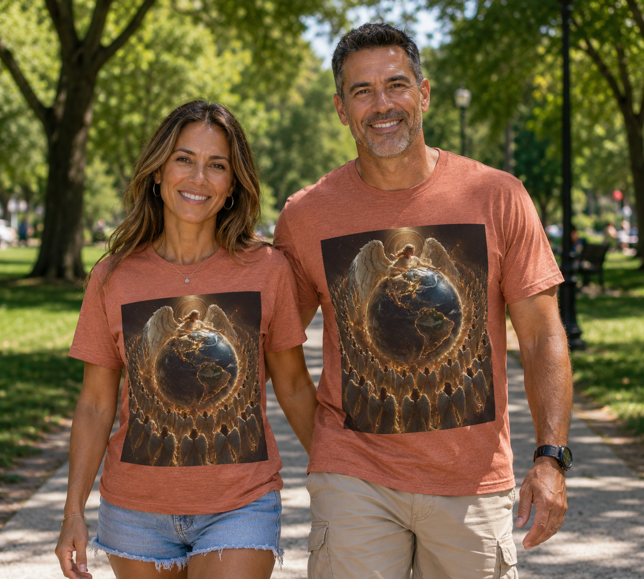 Angel Watching Over Earth T‑Shirt — Spiritual Guardian Globe Tee
