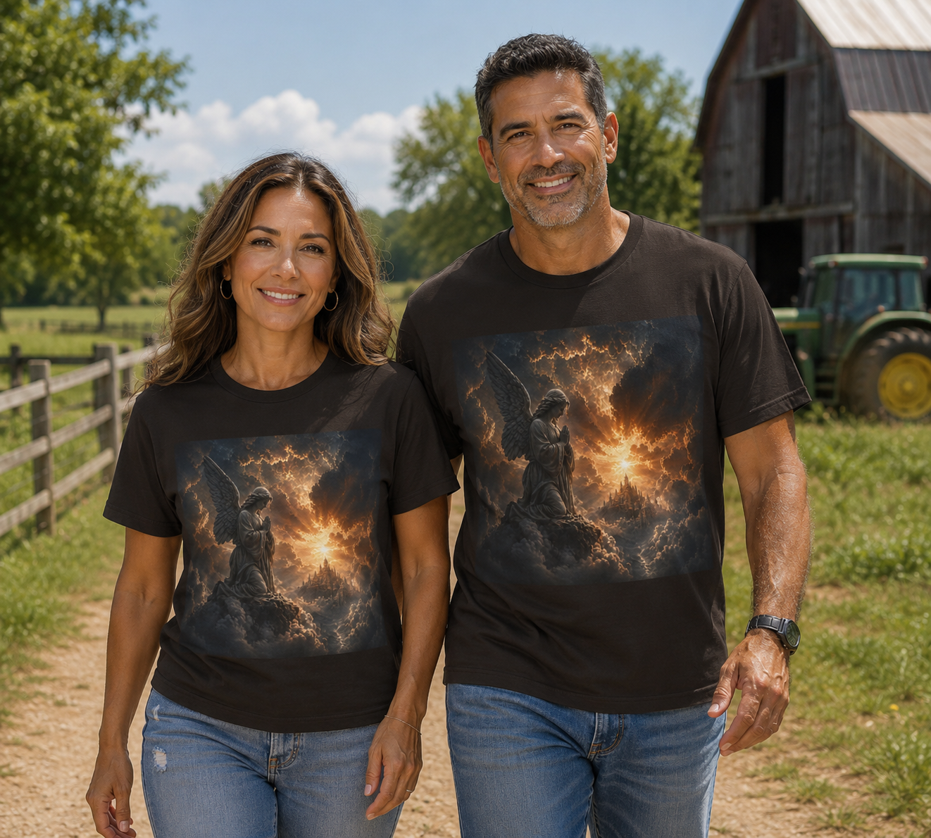 Angel in Storm Graphic Tee — Dramatic Celestial Art T-Shirt