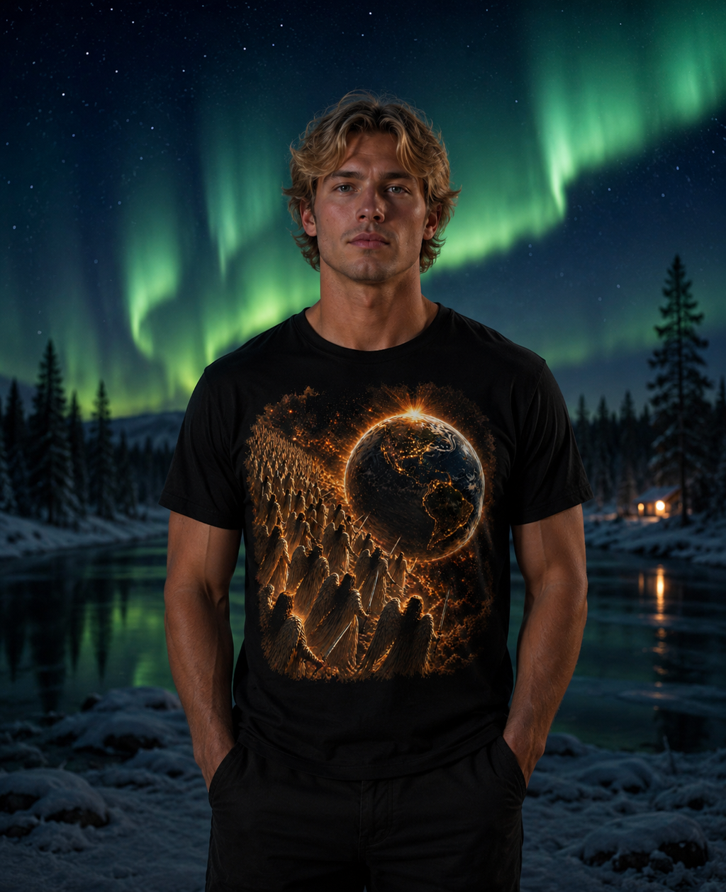 Earth Rise Graphic Tee — Glowing Planet & Mountainscape T-Shirt