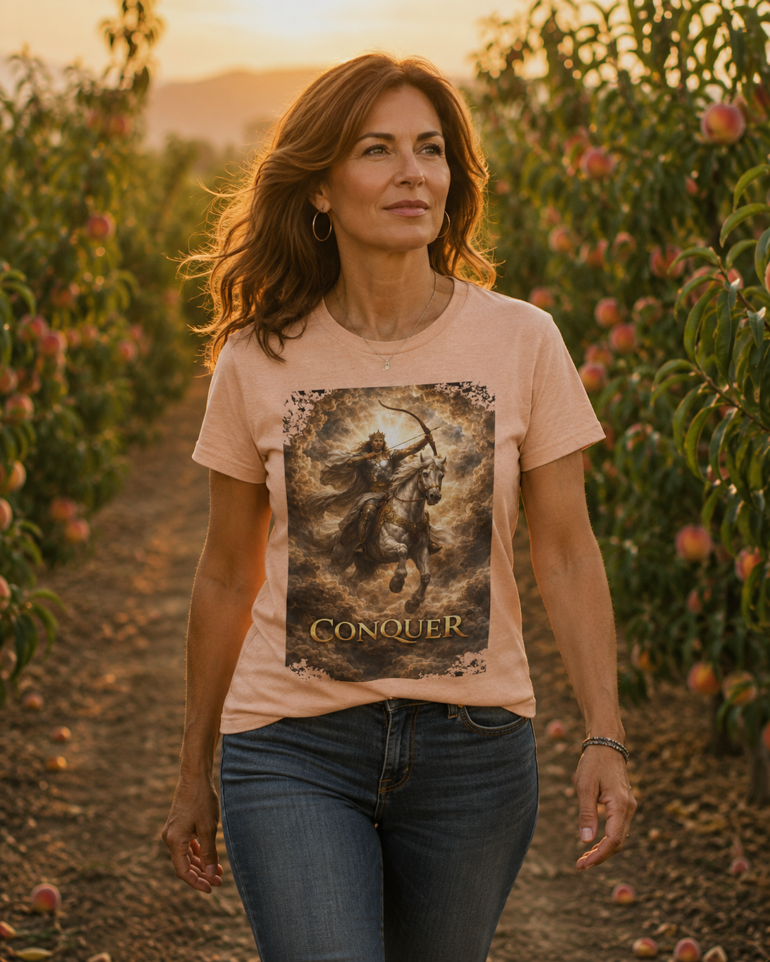 The white horse from Revelation 6:1-2! T‑Shirt — "Conquer" Warrior Archer Graphic Tee