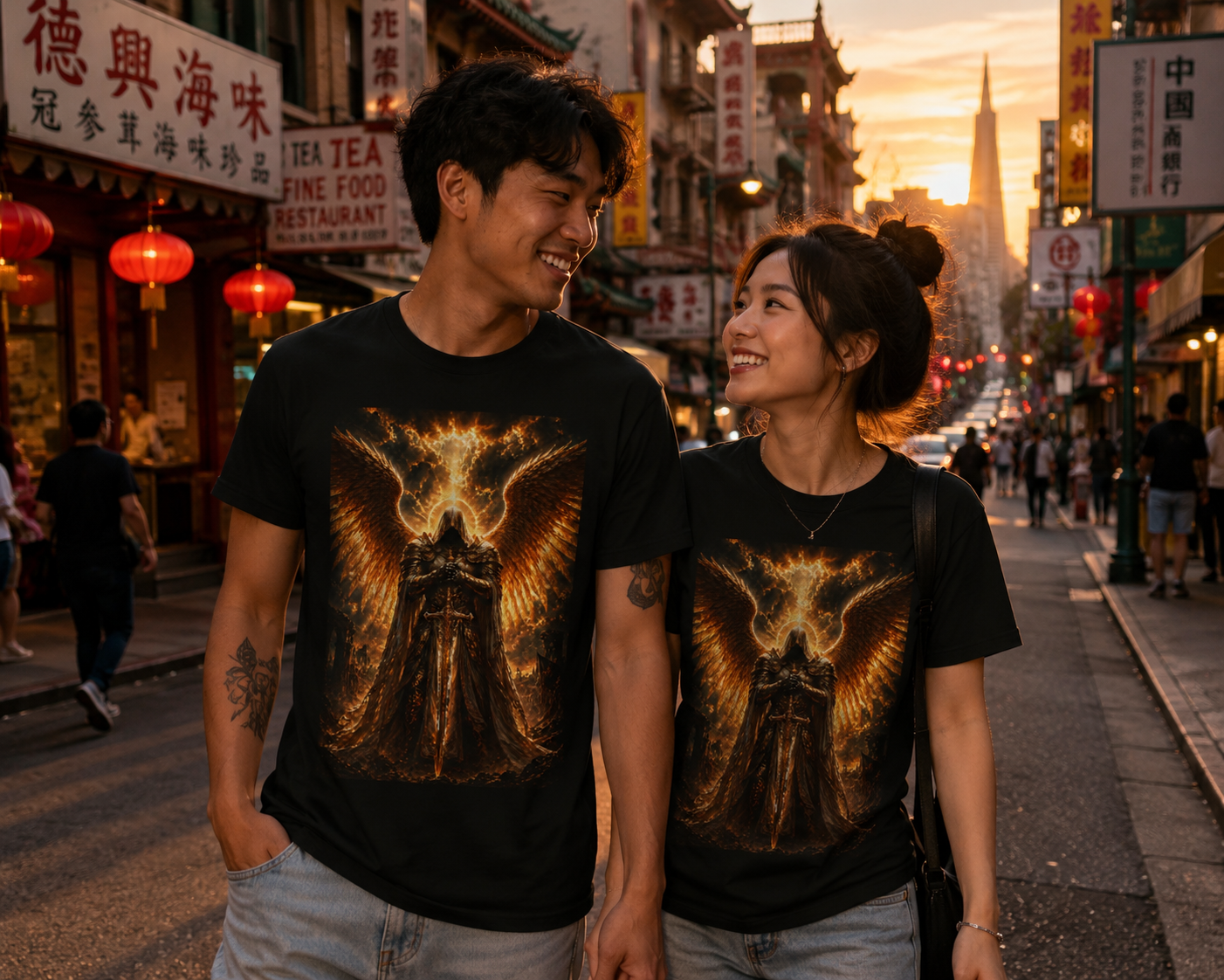 Gods Angel Warrior Graphic Tee — Golden Guardian Winged Angel T-Shirt