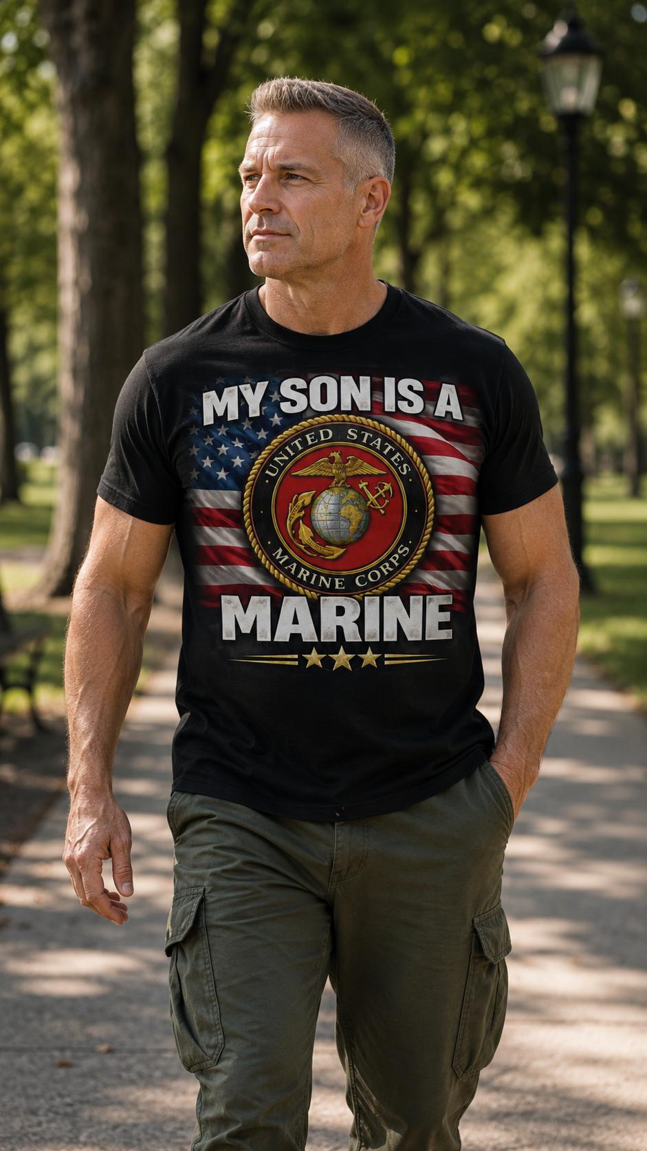 Marine Parent T-Shirt – “My Son Is A Marine” Patriotic USMC Tee