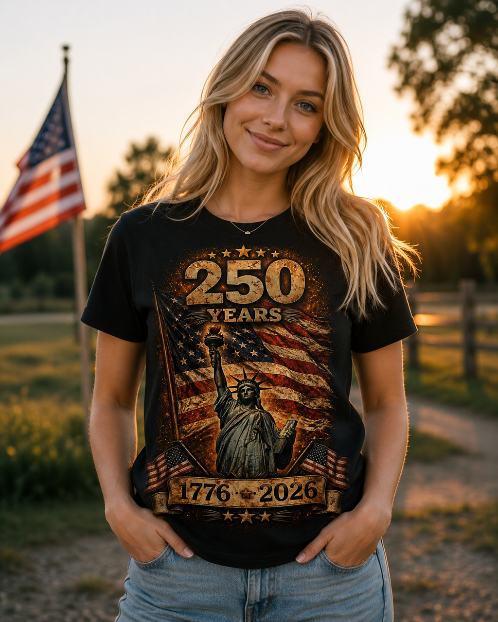 250 Years USA Liberty T-Shirt – 1776-2026 American Flag & Statue of Liberty Tee